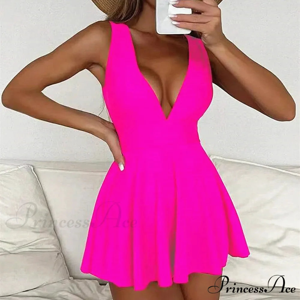 Pale Dark Profound V Single Piece Swimsuit Hot pink / S onepiece-250223