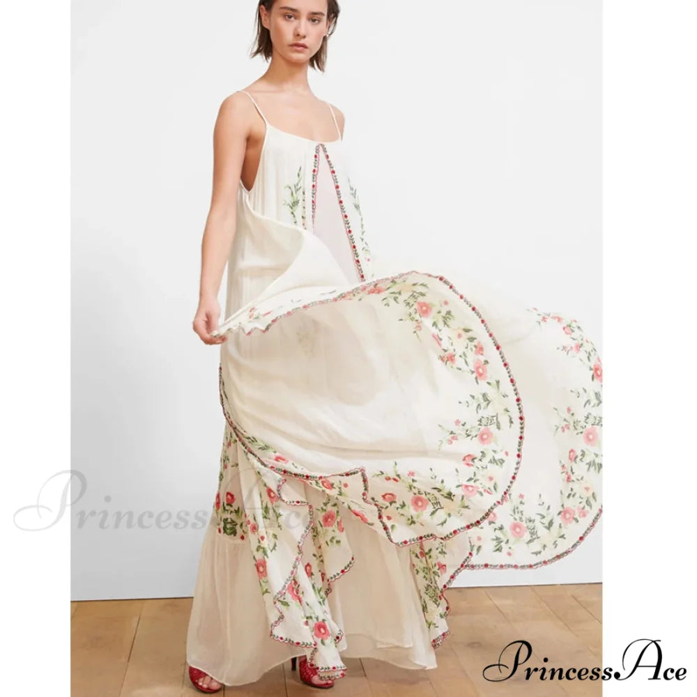 Pale Floral Stitched Full-Length Dress bohodress-250126