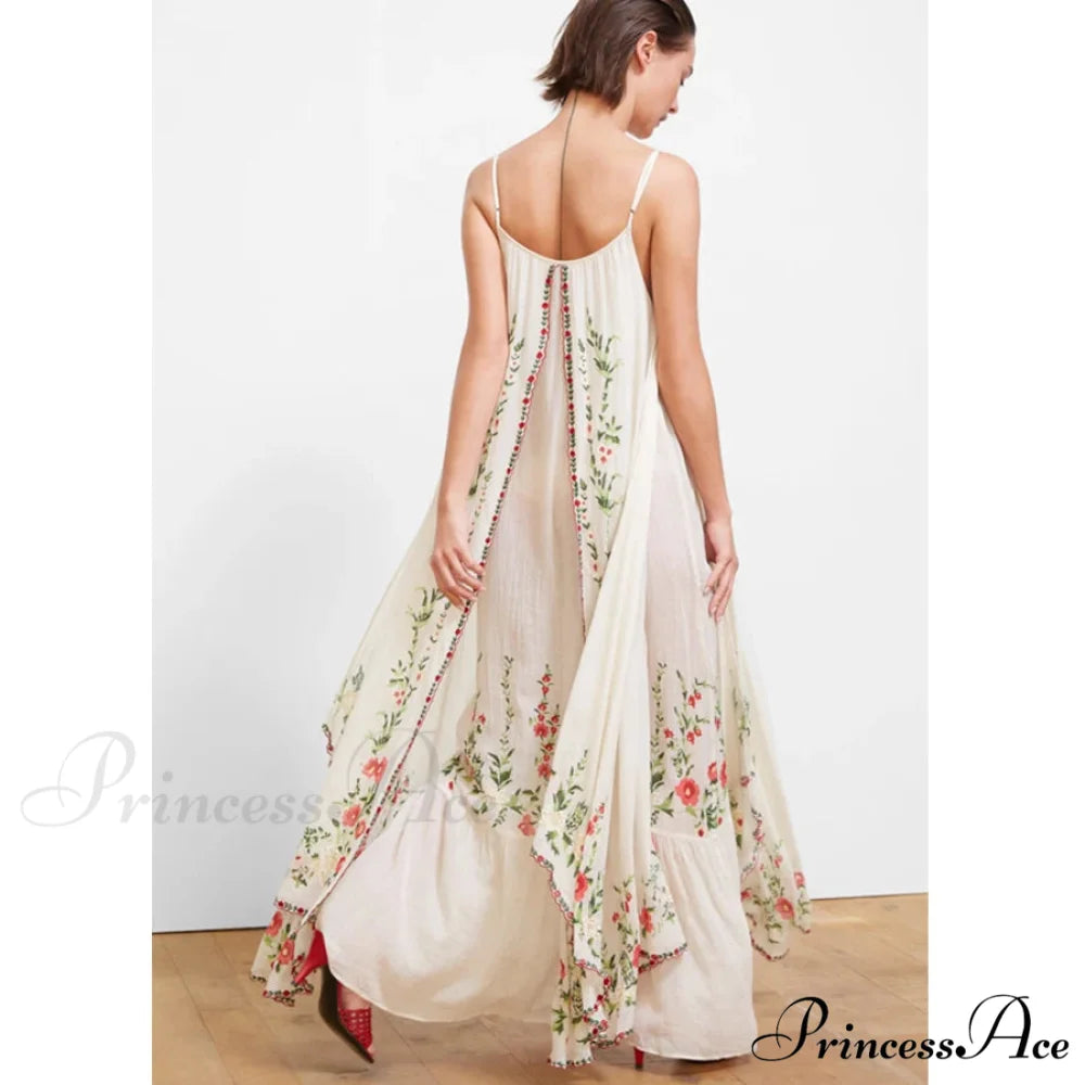 Pale Floral Stitched Full-Length Dress bohodress-250126
