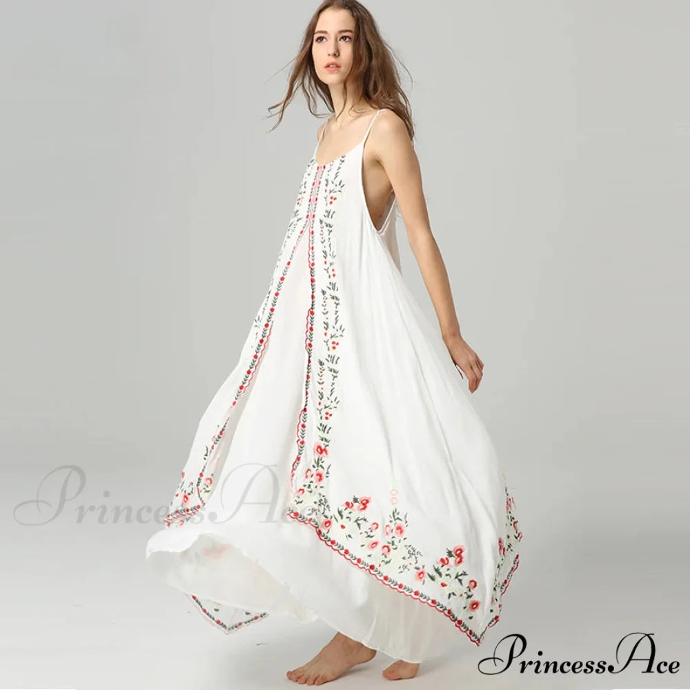 Pale Floral Stitched Full-Length Dress bohodress-250126