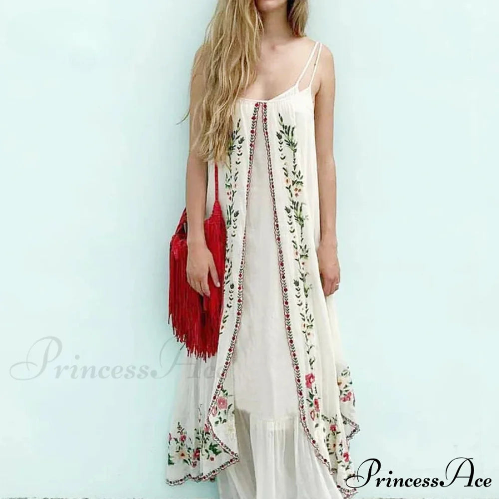Pale Floral Stitched Full-Length Dress bohodress-250126