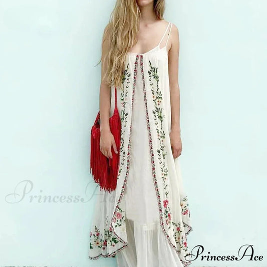 Pale Floral Stitched Full-Length Dress bohodress-250126