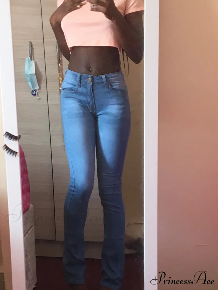 Pants Bottom Trousers Stretch Flared Jeans Bell Denim Women’s Fashion Low Rise