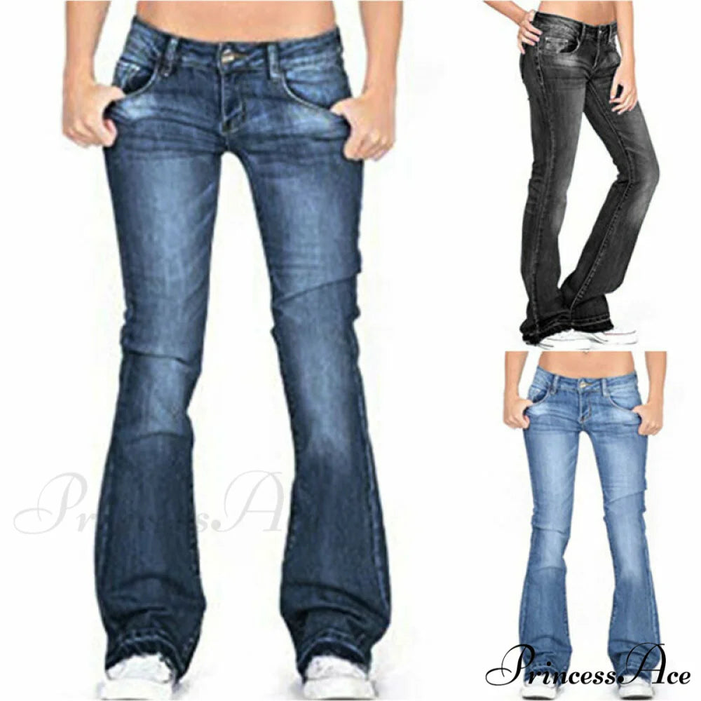 Pants Bottom Trousers Stretch Flared Jeans Bell Denim Women’s Fashion Low Rise