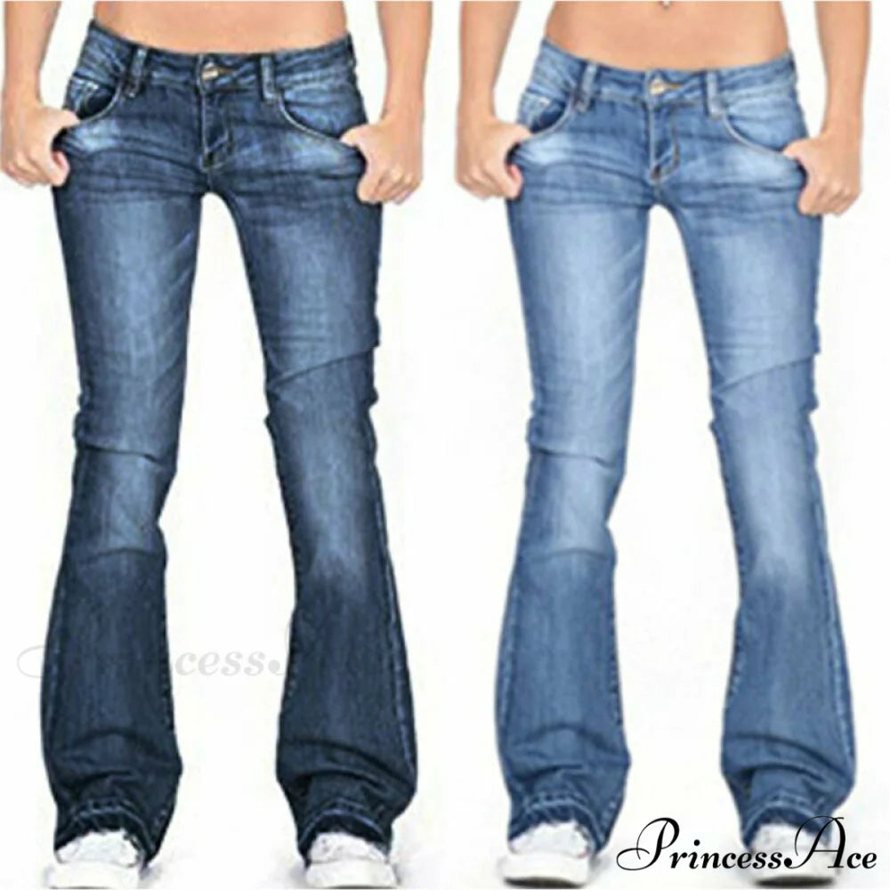 Pants Bottom Trousers Stretch Flared Jeans Bell Denim Women’s Fashion Low Rise