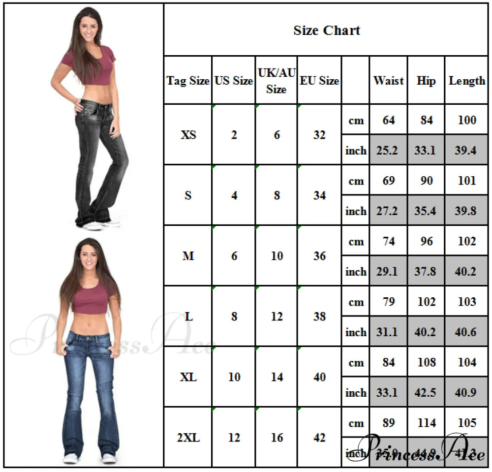 Pants Bottom Trousers Stretch Flared Jeans Bell Denim Women’s Fashion Low Rise