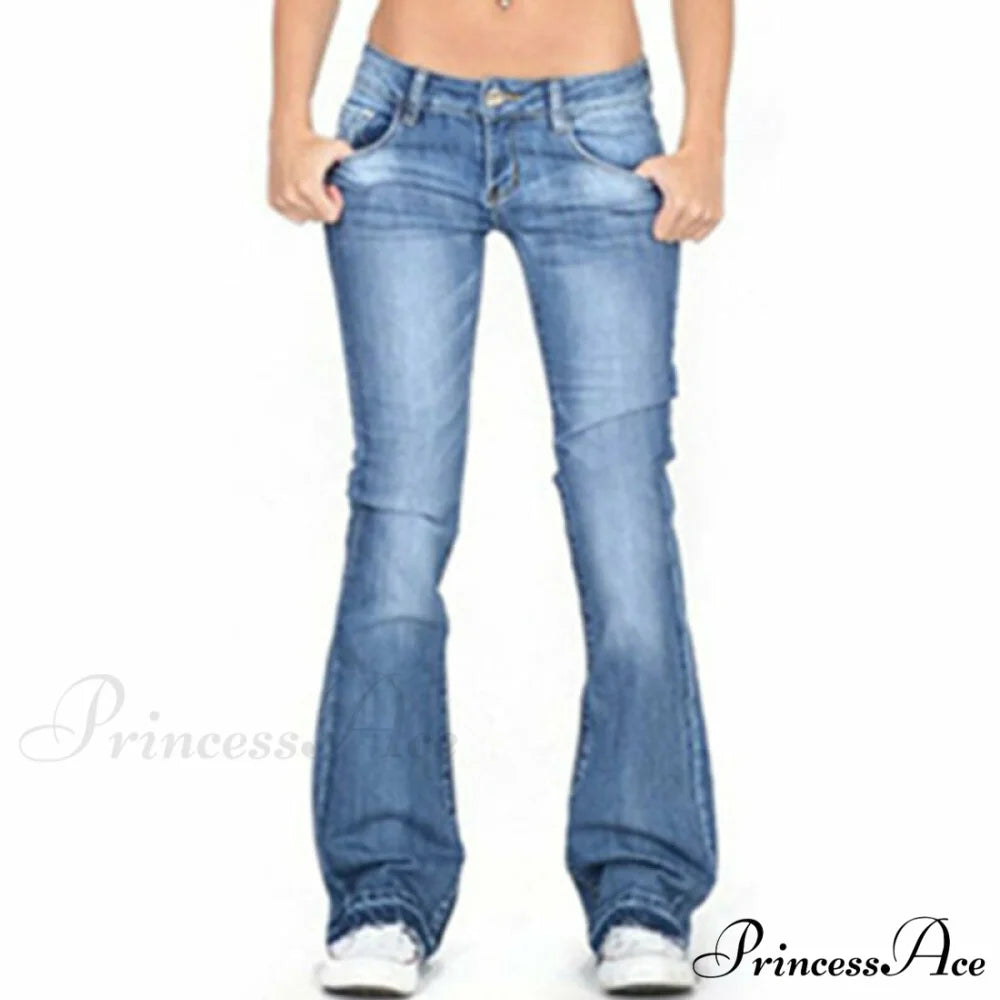Pants Bottom Trousers Stretch Flared Jeans Bell Denim Women’s Fashion Low Rise Light Blue / XS / CN