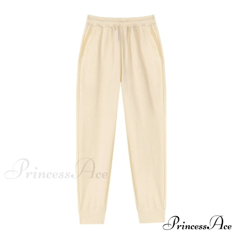 Pants Plus Fleece Casual Women Sweatshirt Couple Tracksuit Unisex Hoodies 2-Piece Size Pants 1-Beige / S