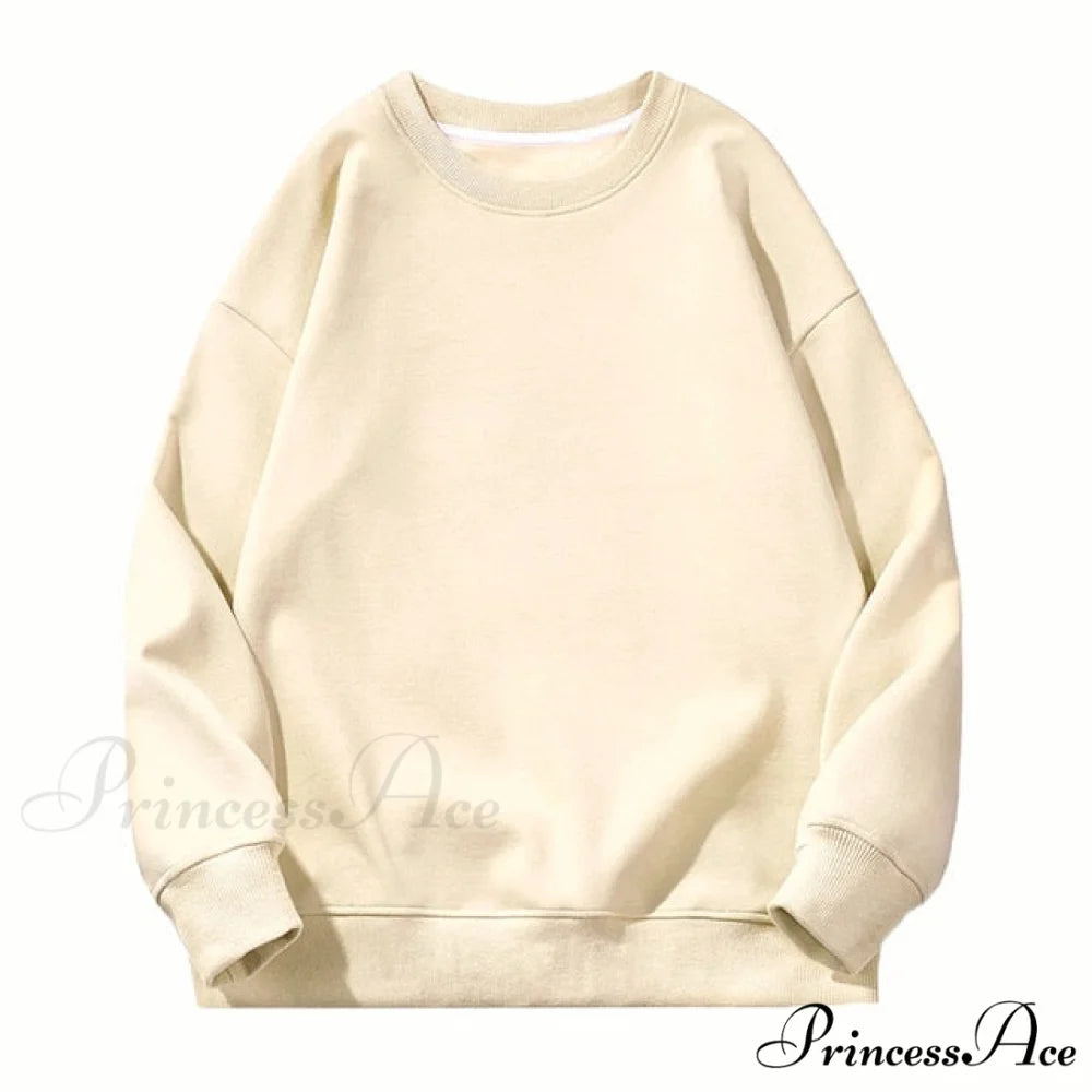 Pants Plus Fleece Casual Women Sweatshirt Couple Tracksuit Unisex Hoodies 2-Piece Size Sweatshirt 1-Beige / S