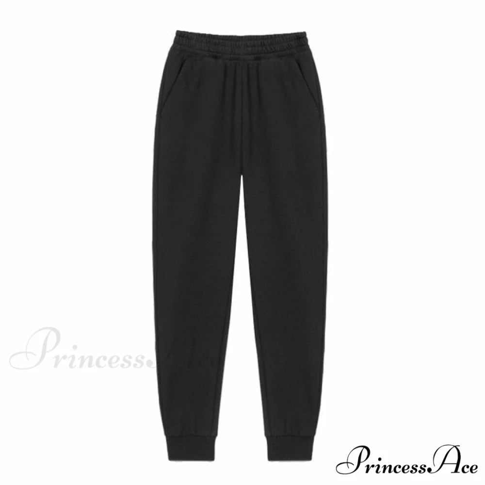 Pants Plus Fleece Casual Women Sweatshirt Couple Tracksuit Unisex Hoodies 2-Piece Size Pants 1-Black / S
