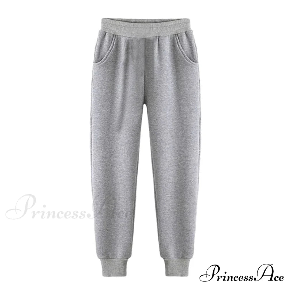 Pants Plus Fleece Casual Women Sweatshirt Couple Tracksuit Unisex Hoodies 2-Piece Size Pants 1-Gray / S