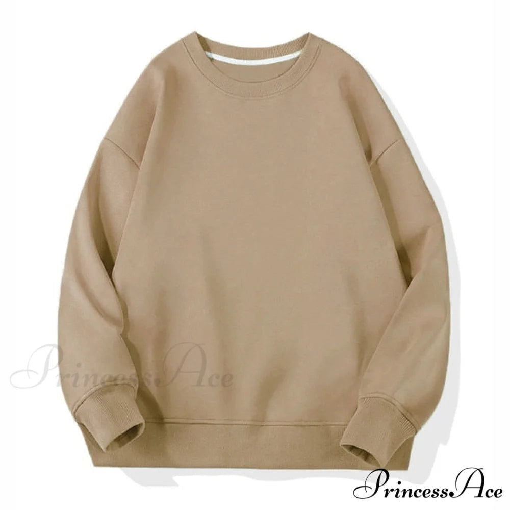 Pants Plus Fleece Casual Women Sweatshirt Couple Tracksuit Unisex Hoodies 2-Piece Size Sweatshirt 1-Khaki / S