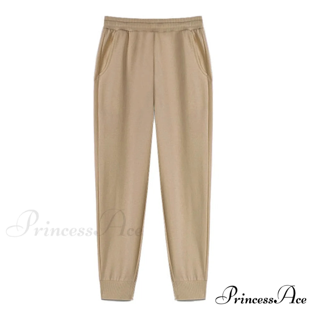 Pants Plus Fleece Casual Women Sweatshirt Couple Tracksuit Unisex Hoodies 2-Piece Size Pants 1-Khaki / S