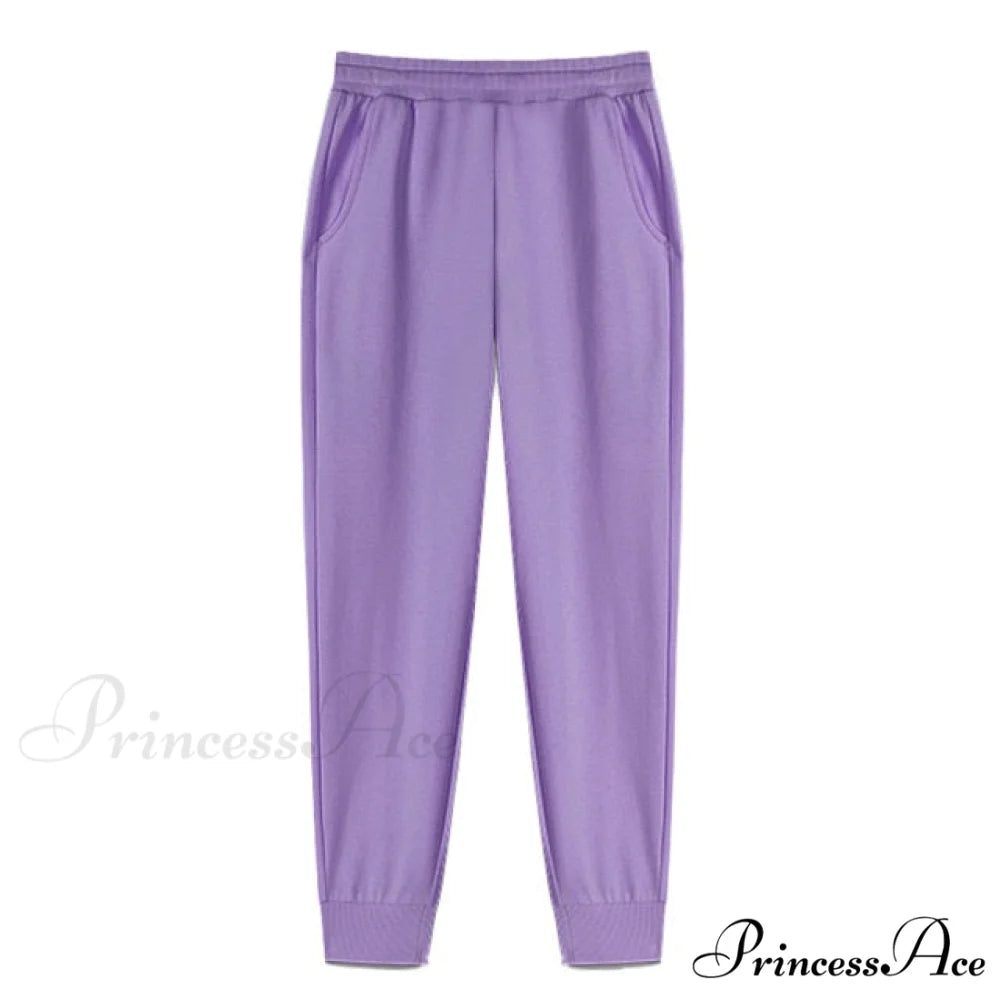 Pants Plus Fleece Casual Women Sweatshirt Couple Tracksuit Unisex Hoodies 2-Piece Size Pants 1-Purple / S