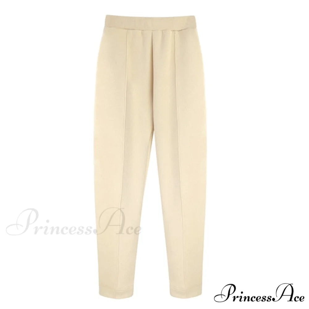 Pants Plus Fleece Casual Women Sweatshirt Couple Tracksuit Unisex Hoodies 2-Piece Size Pants 2-Beige / S