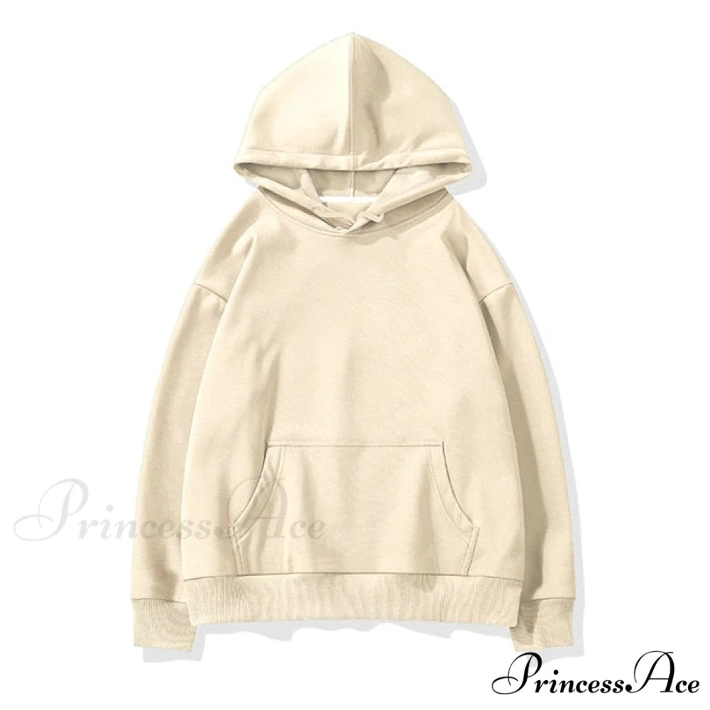 Pants Plus Fleece Casual Women Sweatshirt Couple Tracksuit Unisex Hoodies 2-Piece Size Hoodie-Beige / S