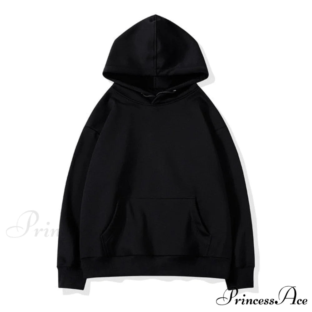 Pants Plus Fleece Casual Women Sweatshirt Couple Tracksuit Unisex Hoodies 2-Piece Size Hoodie-Black / S