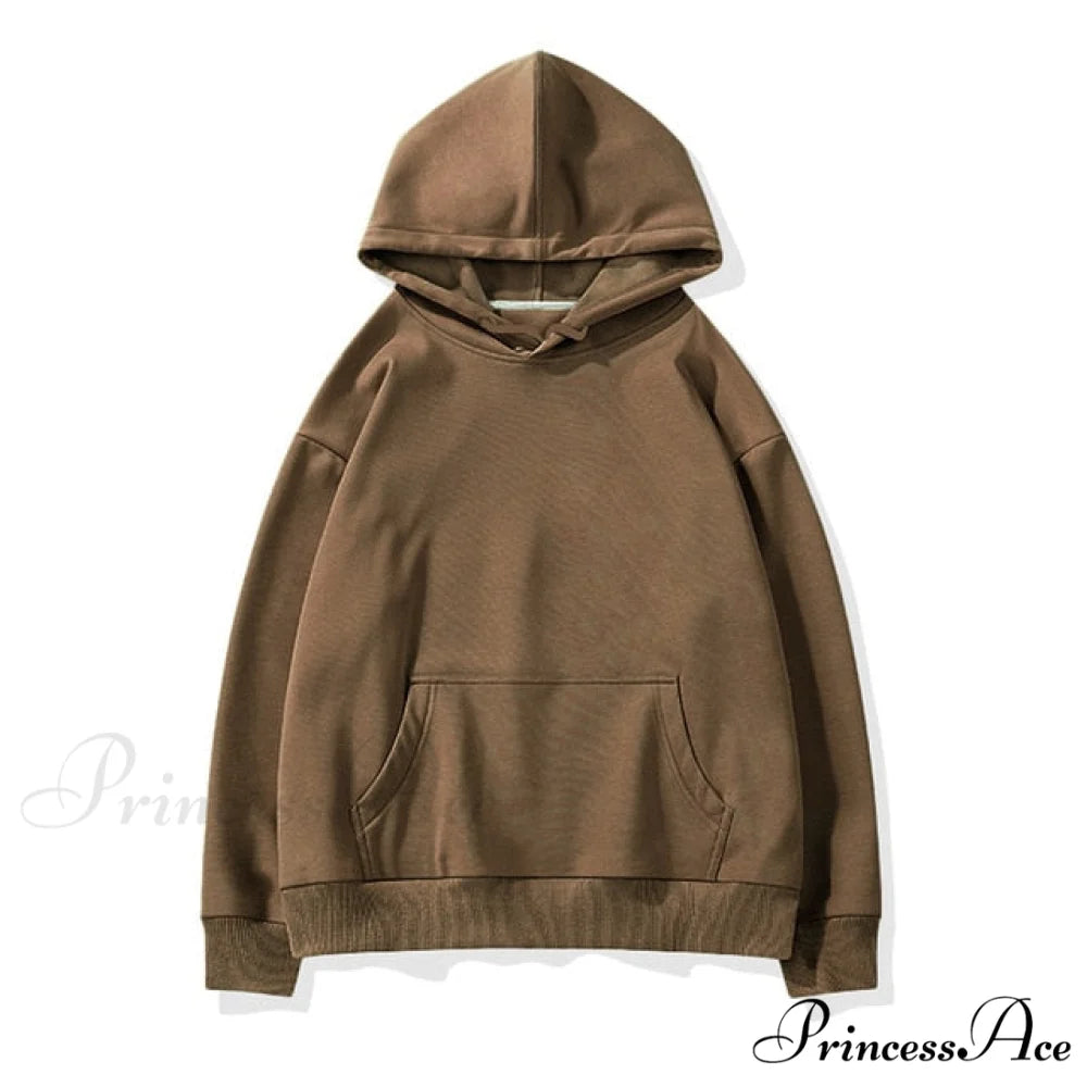 Pants Plus Fleece Casual Women Sweatshirt Couple Tracksuit Unisex Hoodies 2-Piece Size Hoodie-Brown / S