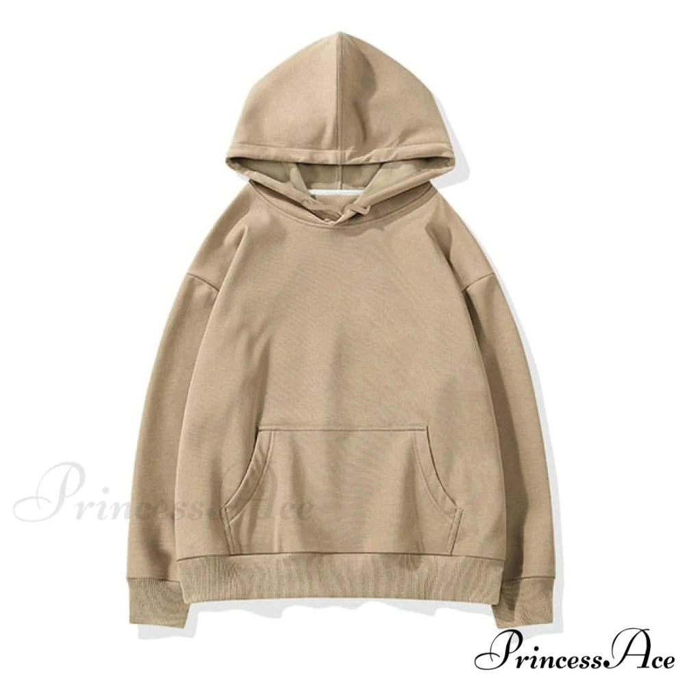 Pants Plus Fleece Casual Women Sweatshirt Couple Tracksuit Unisex Hoodies 2-Piece Size Hoodie-Khaki / S