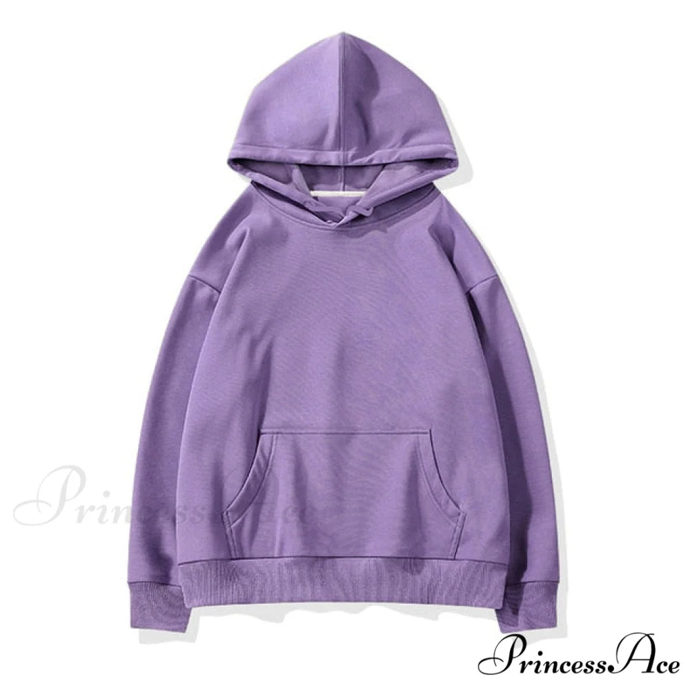 Pants Plus Fleece Casual Women Sweatshirt Couple Tracksuit Unisex Hoodies 2-Piece Size Hoodie-Purple / S