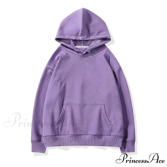 Pants Plus Fleece Casual Women Sweatshirt Couple Tracksuit Unisex Hoodies 2-Piece Size Hoodie-Purple / S