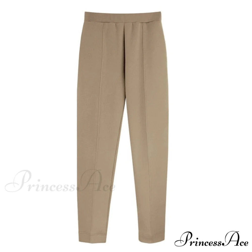 Pants Plus Fleece Casual Women Sweatshirt Couple Tracksuit Unisex Hoodies 2-Piece Size Pants 2-Khaki / S