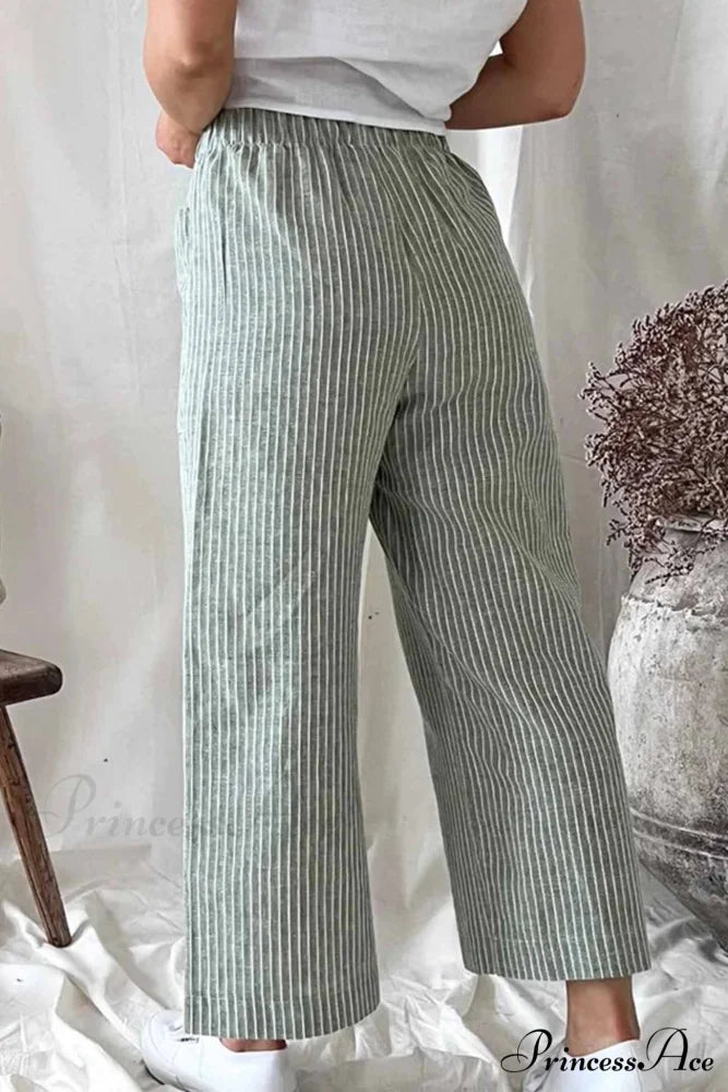 Pants Pocket Trouser Leg with Straight Stripes Green / M