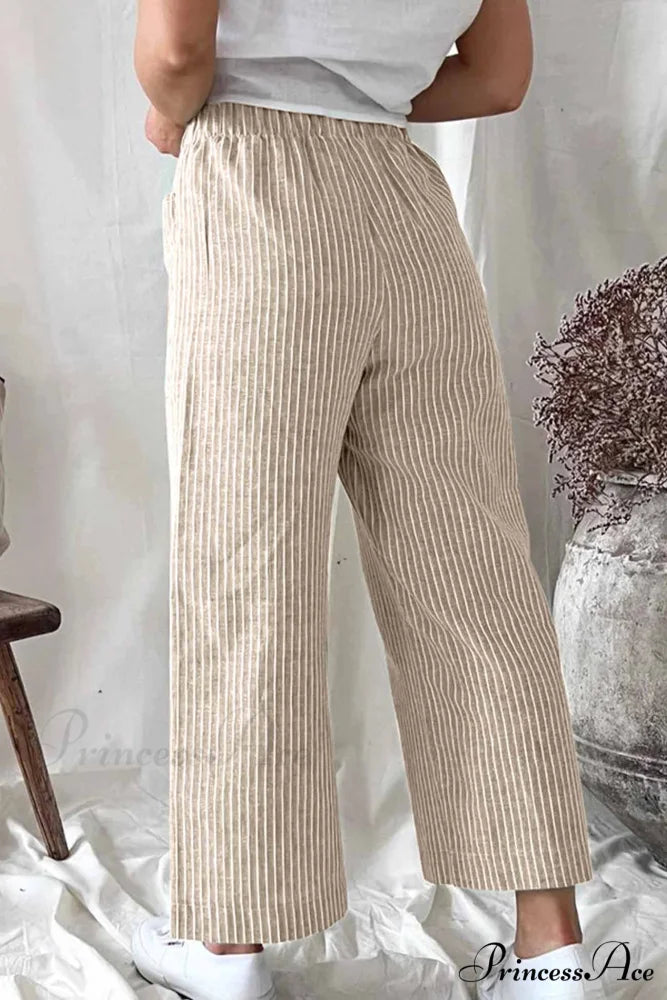 Pants Pocket Trouser Leg with Straight Stripes Khaki / M