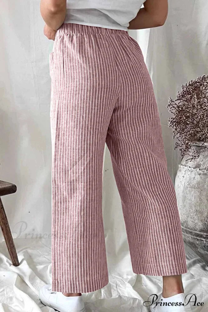 Pants Pocket Trouser Leg with Straight Stripes Pink / M