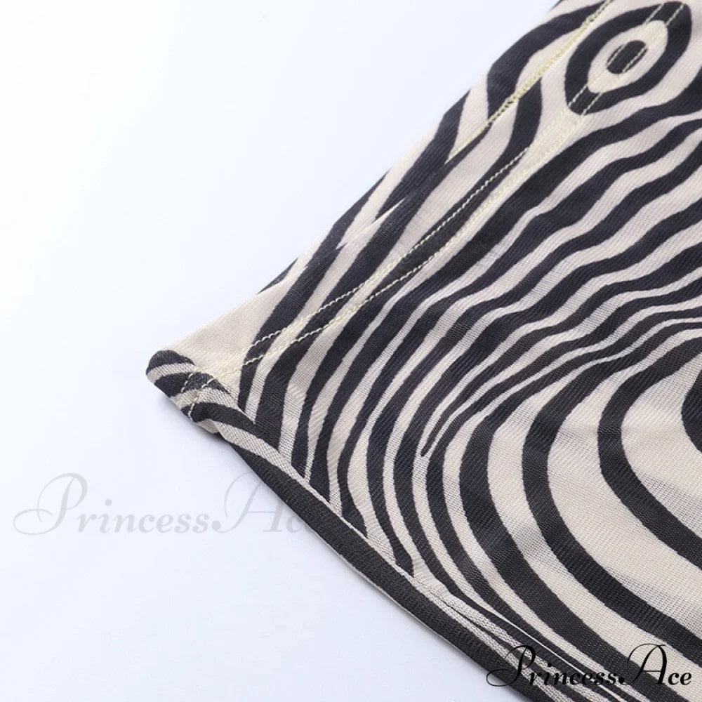 Pants Suit Sexy Costume Zebra Co-ord Striped Tracksuit for Mesh + Set 2 T-shirt Piece Long Autumn Women