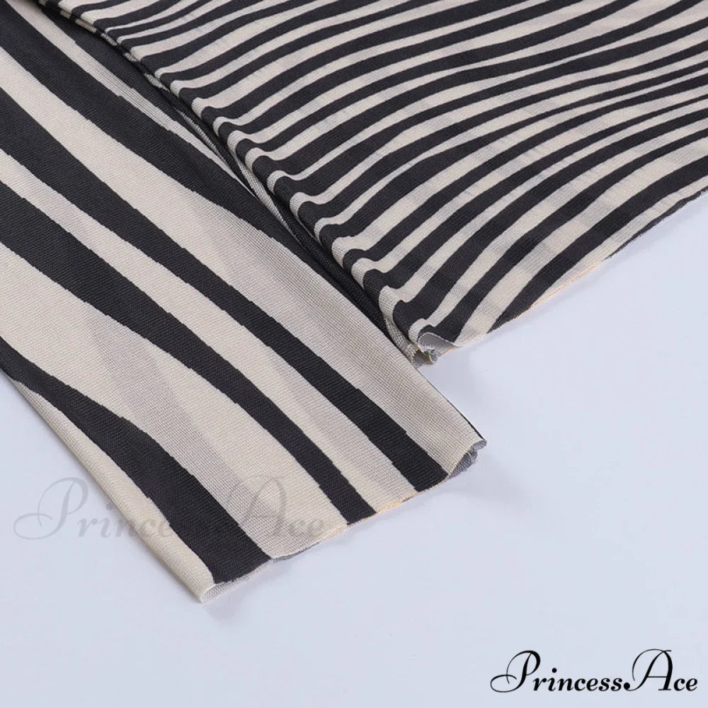 Pants Suit Sexy Costume Zebra Co-ord Striped Tracksuit for Mesh + Set 2 T-shirt Piece Long Autumn Women