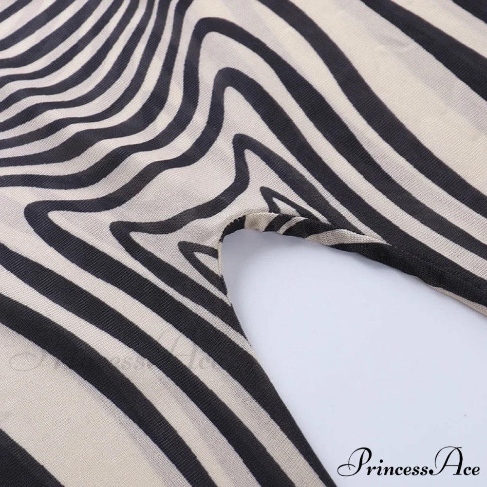 Pants Suit Sexy Costume Zebra Co-ord Striped Tracksuit for Mesh + Set 2 T-shirt Piece Long Autumn Women