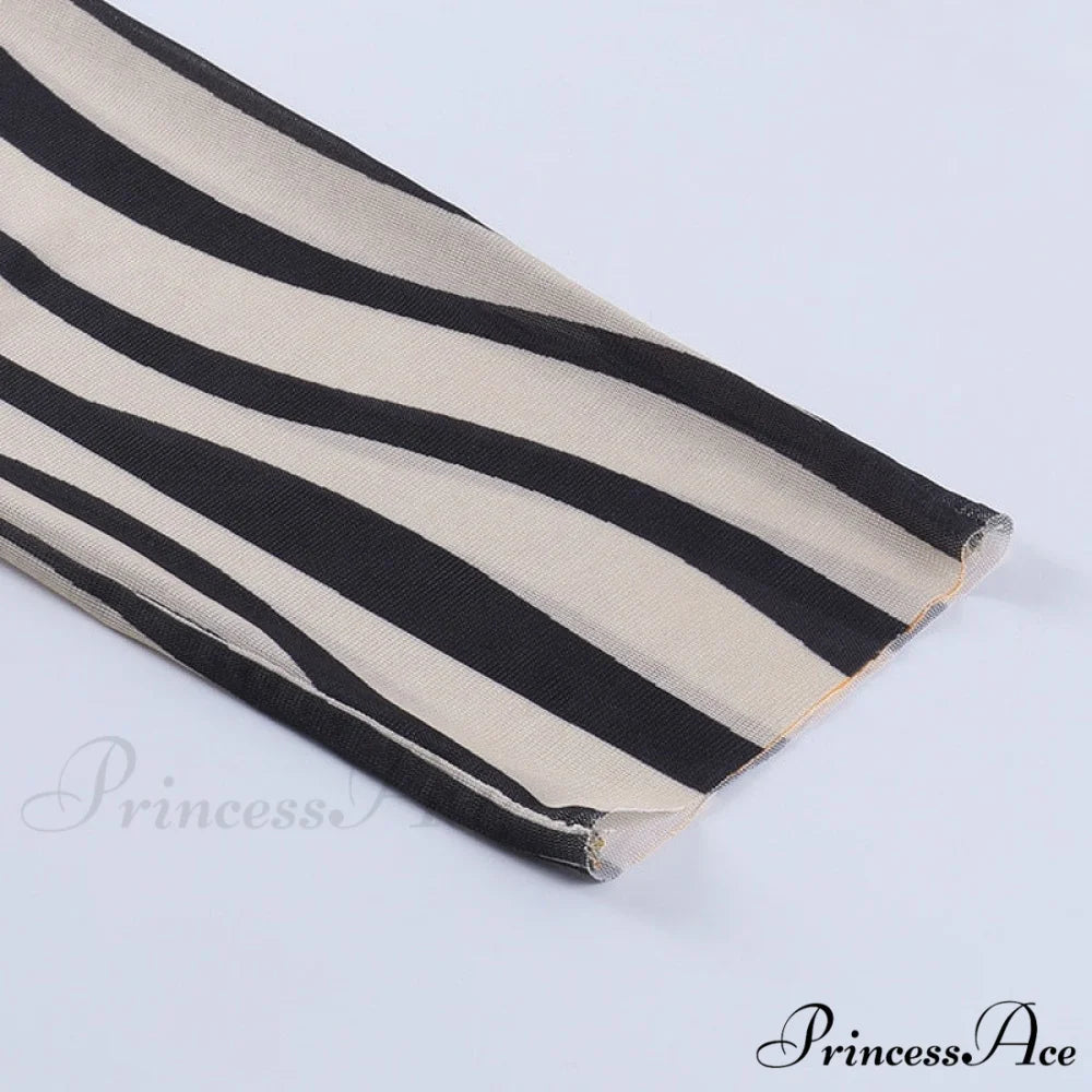 Pants Suit Sexy Costume Zebra Co-ord Striped Tracksuit for Mesh + Set 2 T-shirt Piece Long Autumn Women