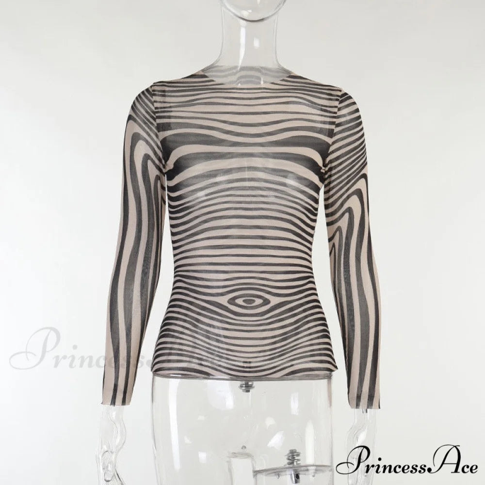 Pants Suit Sexy Costume Zebra Co-ord Striped Tracksuit for Mesh + Set 2 T-shirt Piece Long Autumn Women