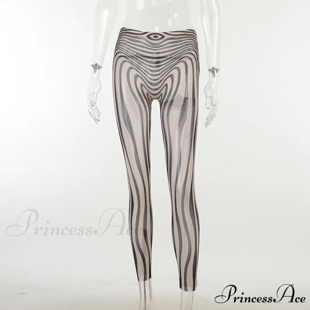 Pants Suit Sexy Costume Zebra Co-ord Striped Tracksuit for Mesh + Set 2 T-shirt Piece Long Autumn Women