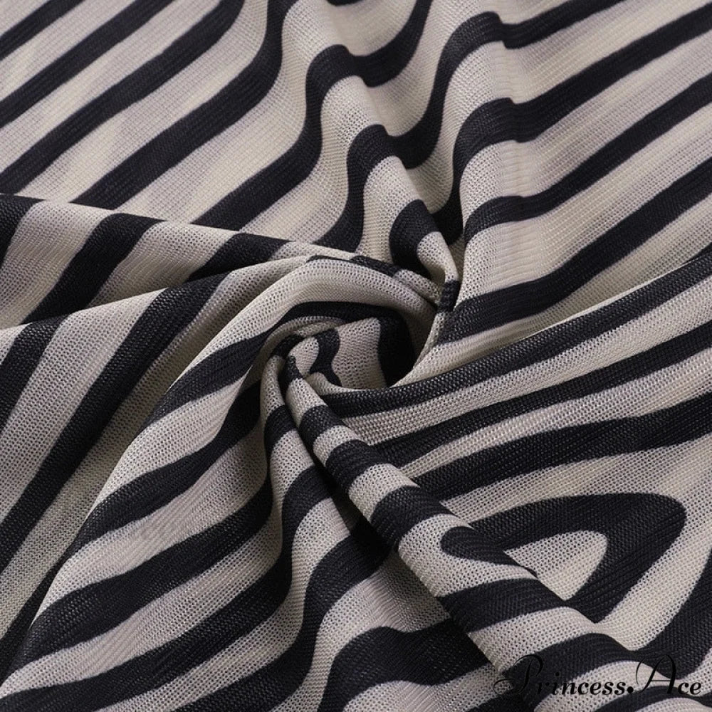 Pants Suit Sexy Costume Zebra Co-ord Striped Tracksuit for Mesh + Set 2 T-shirt Piece Long Autumn Women
