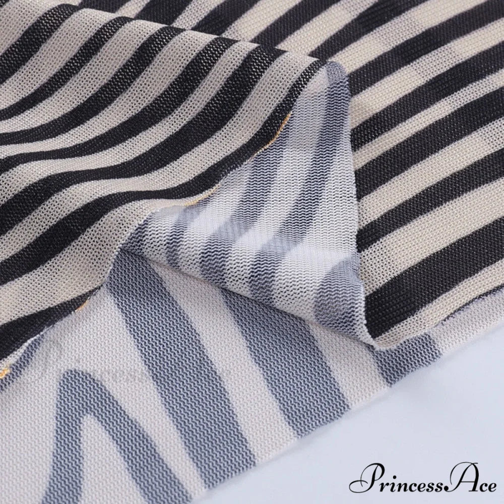 Pants Suit Sexy Costume Zebra Co-ord Striped Tracksuit for Mesh + Set 2 T-shirt Piece Long Autumn Women