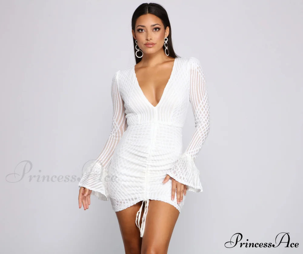 Paola Formal Stylish Sequin Ruched Bodycon WHITE / S