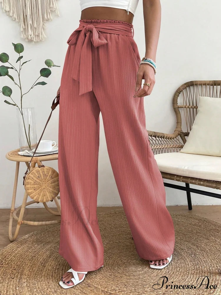 Paperbag Waist Belted Wide Leg Pants Dusty Pink / S