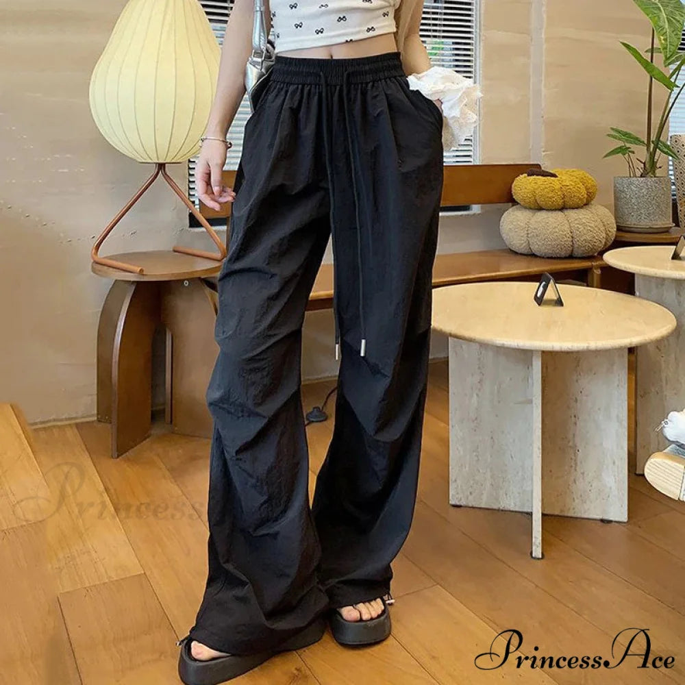 Parachute Tall Waist Drawstring Broad Leg Pant Black / S pant-250223