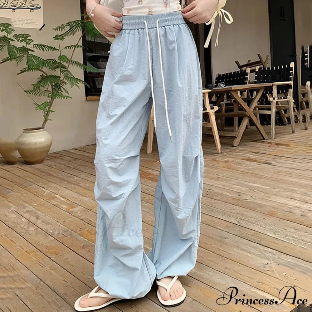 Parachute Tall Waist Drawstring Broad Leg Pant Blue / S pant-250223