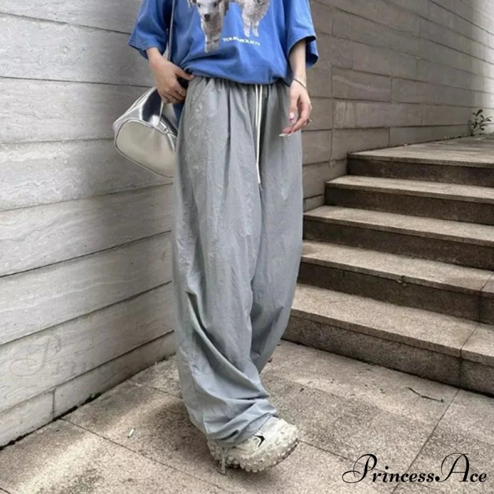 Parachute Tall Waist Drawstring Broad Leg Pant Gray / S pant-250223