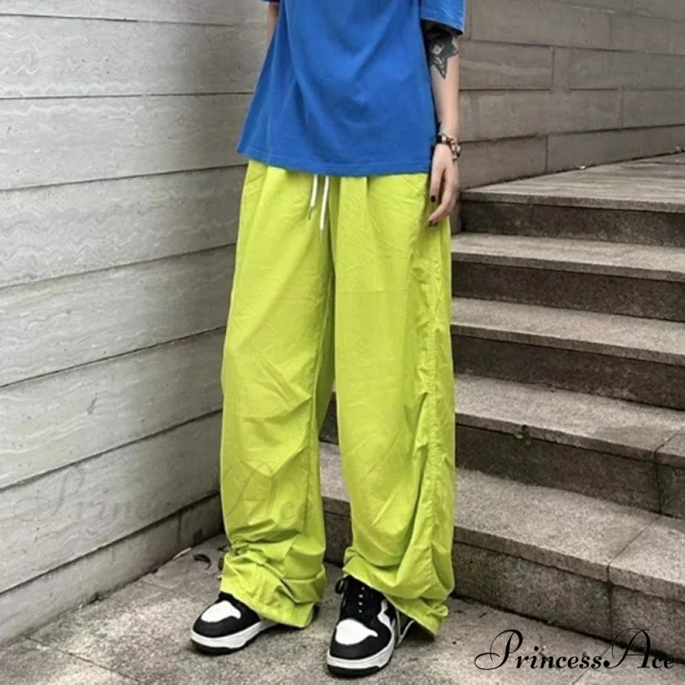 Parachute Tall Waist Drawstring Broad Leg Pant Green / S pant-250223
