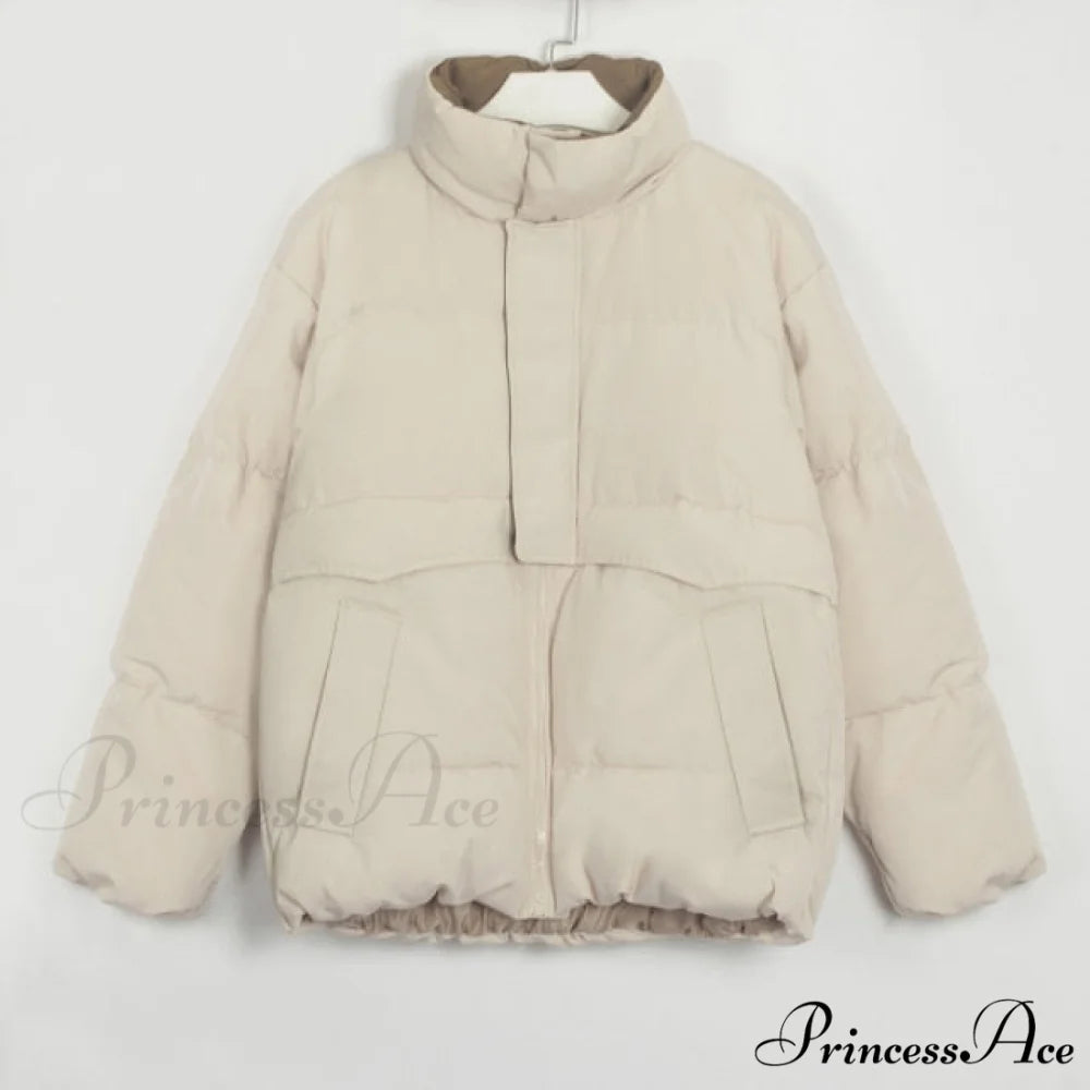 Parka Solid Warm Outwear Coat Beige / M