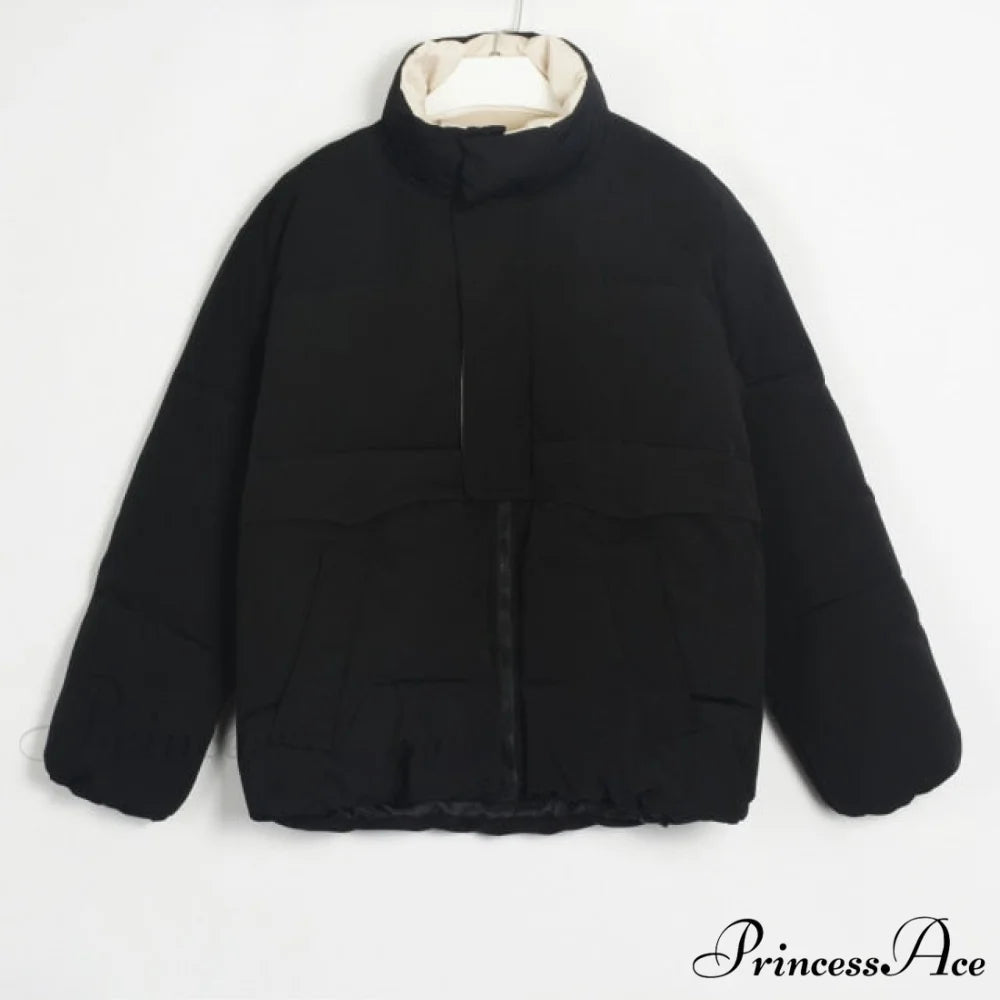 Parka Solid Warm Outwear Coat Black / M