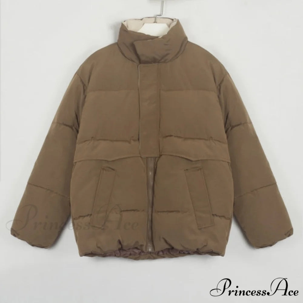 Parka Solid Warm Outwear Coat khaki / M