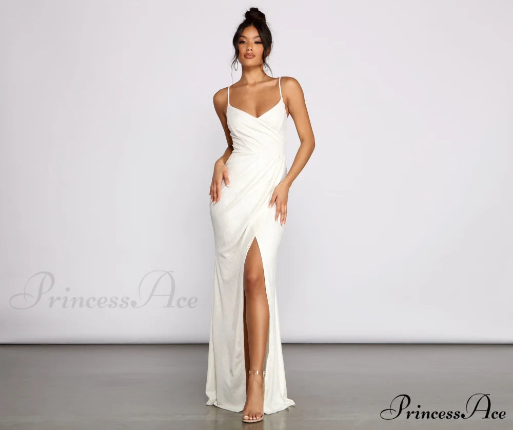 Parker Formal Stylish Metallic Wrap Dress IVORY / XS