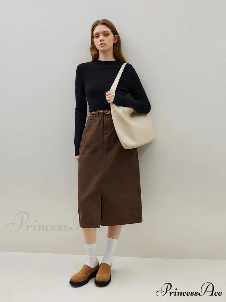 Partial High-necked Cozy Mild Pleasant Relaxed Jumper Black / S swraters-241228