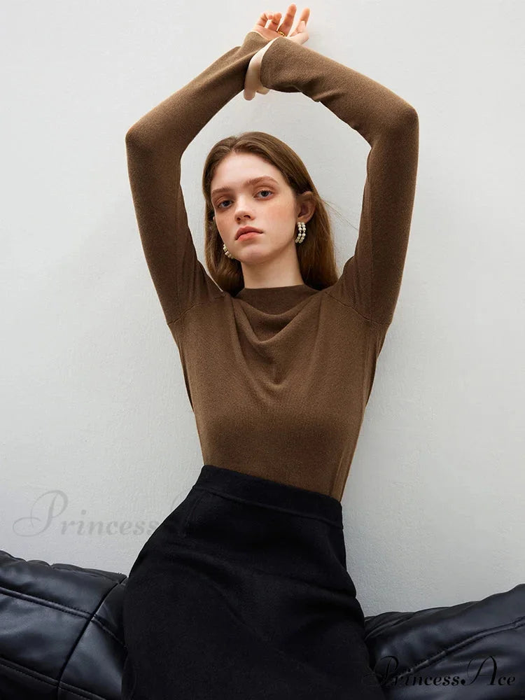 Partial High-necked Cozy Mild Pleasant Relaxed Jumper Dark Brown / S swraters-241228