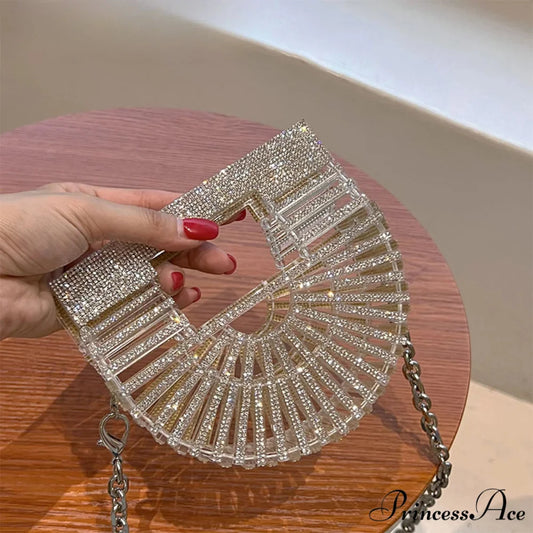 Partial Lunar Rhinestone Sparkle Basket Clutch Bag for Women clutchbag-250126